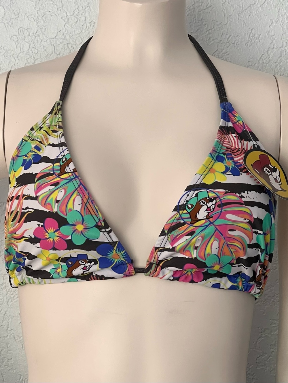Buc-ee’s Zebra Tropical Bikini Top XL Floral Bucky Beaver Swim Lake Pool NWT